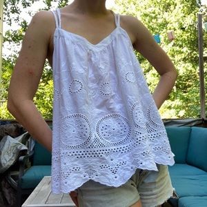 Crown & Ivy embroidered eyelet white tank